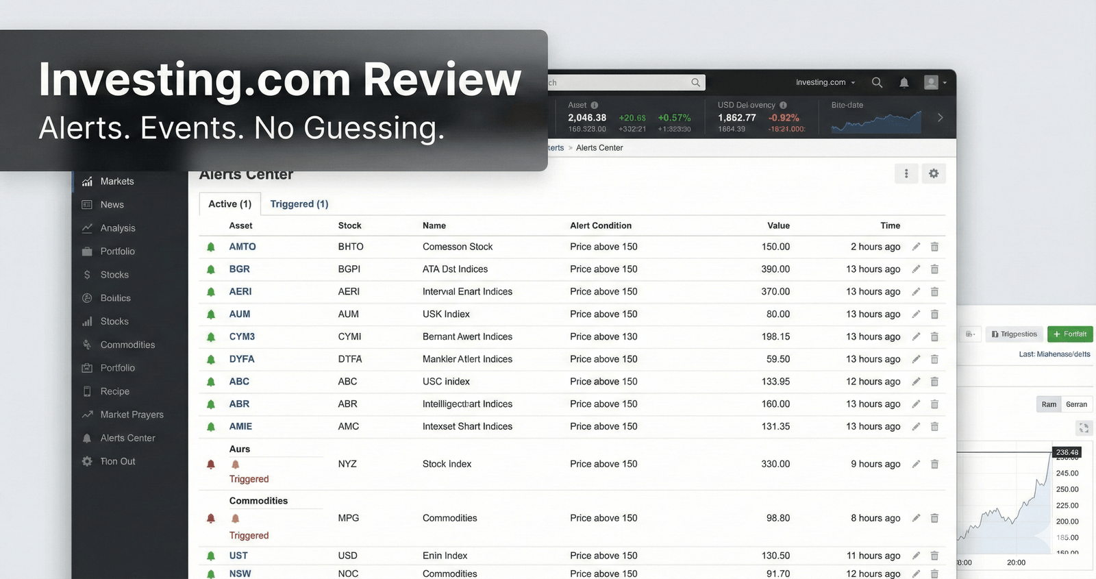 Investing.com Alerts Center price alerts and economic event reminders