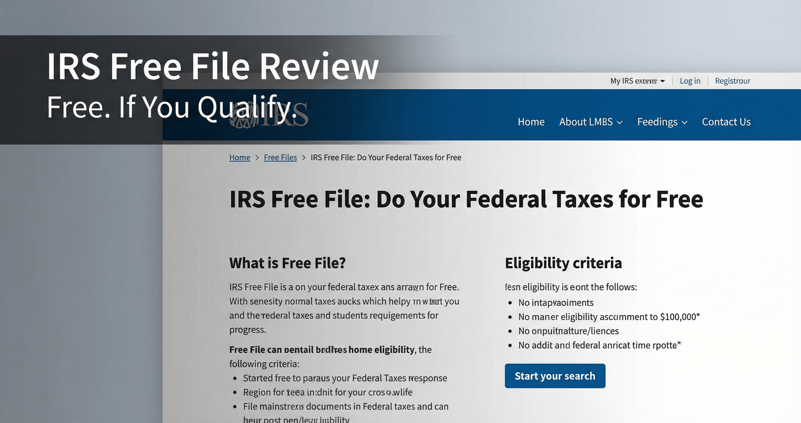 IRS Free File Review page showing free tax filing information