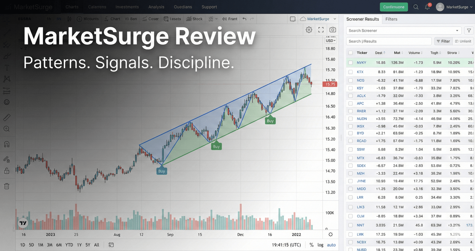 MarketSurge Review - chart showing pattern and buy point tools