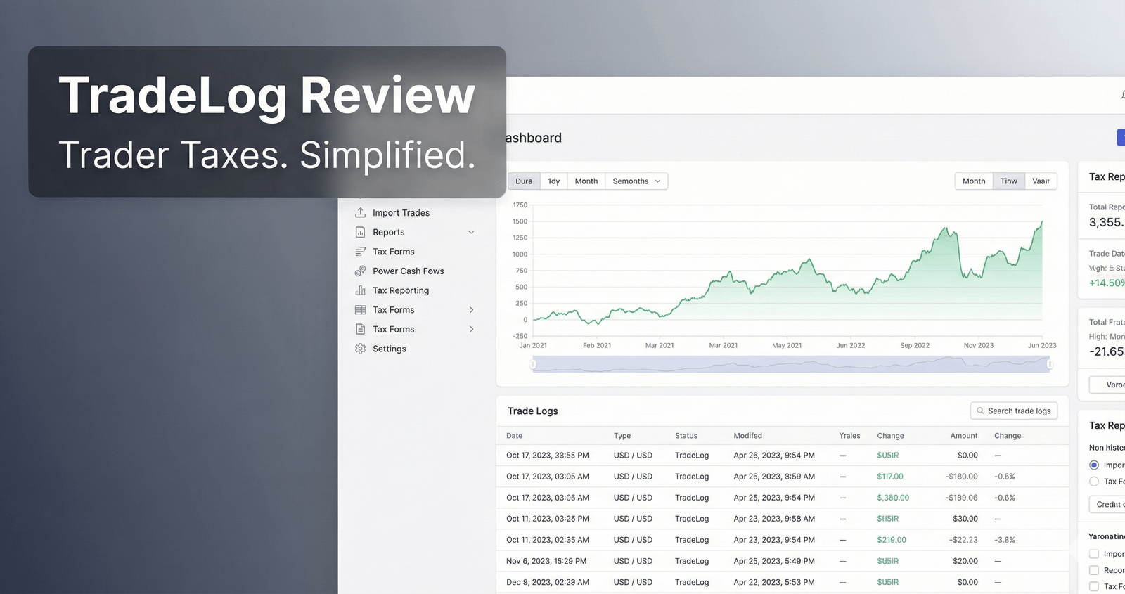 TradeLog Review - trader tax reporting platform interface